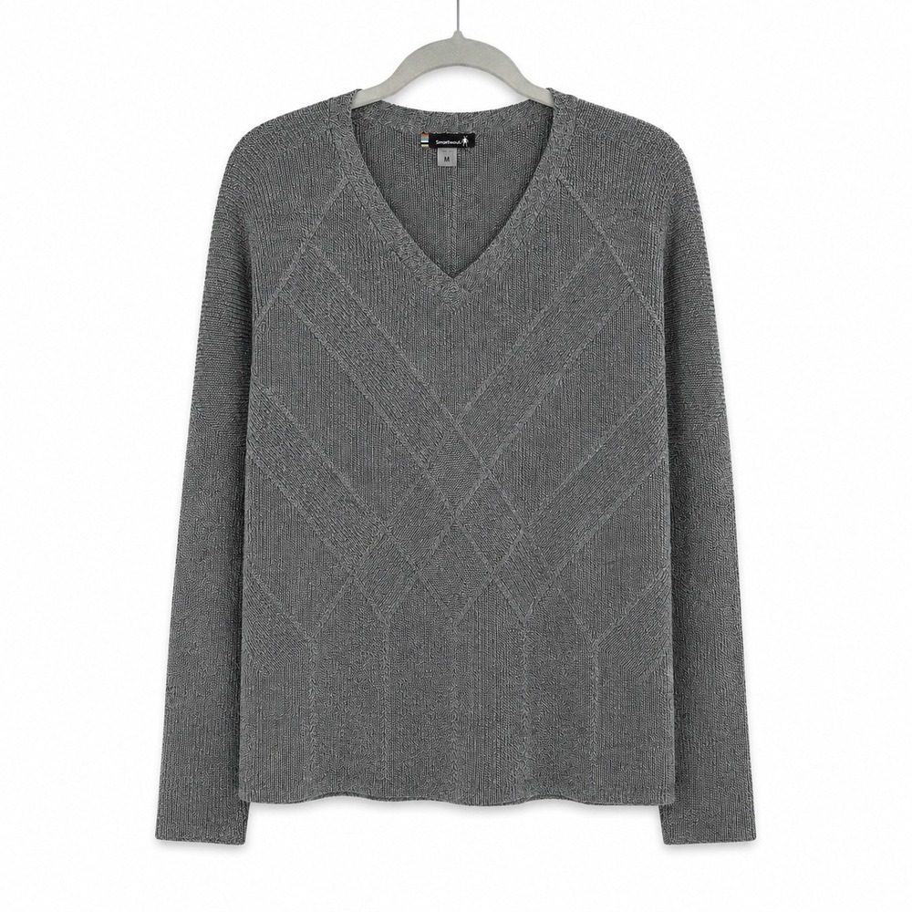 Smartwool Shadow Pine Sweater Womens Medium Gray‎ V-Neck Wool Blend Gorpcore